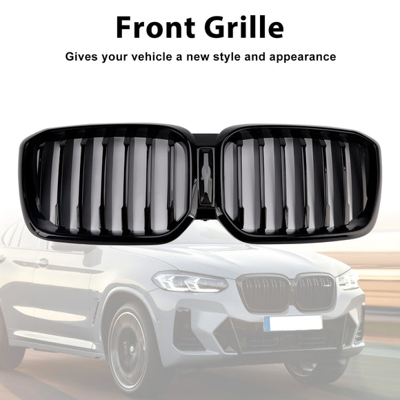 Front Bumper Kidney Grille Fit BMW X3 G01 X4 G02 2022-2025 Glossy Black