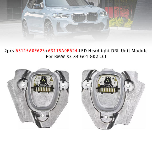 2pcs 63115A0E623+63115A0E624 LED Headlight DRL Unit Module For BMW X3 X4 G01 G02 LCI