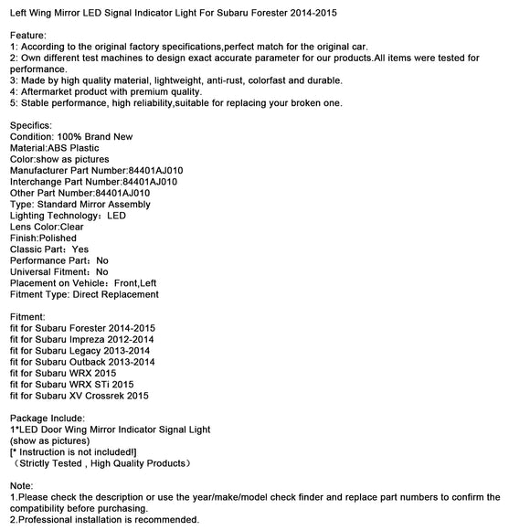 Vasemman siiven peilin LED-merkkivalo Subaru Forester 2014-2015
