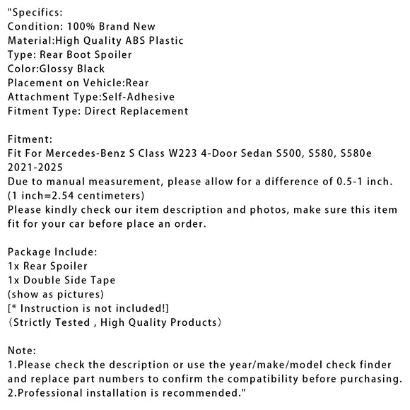 Spoiler trasero negro brillante para Mercedes-Benz Clase S. W223 2021-2025