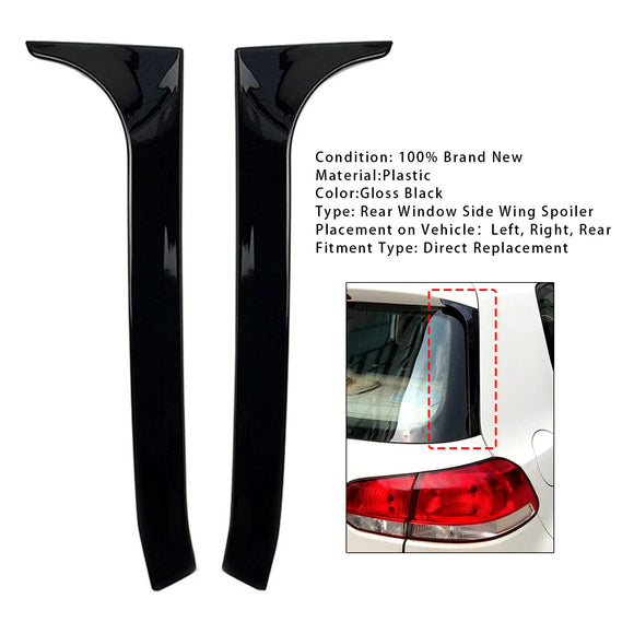 VW Golf MK6 GTI 2008-2013 Gloss Black Pair Rear Window Side Wing Spoiler