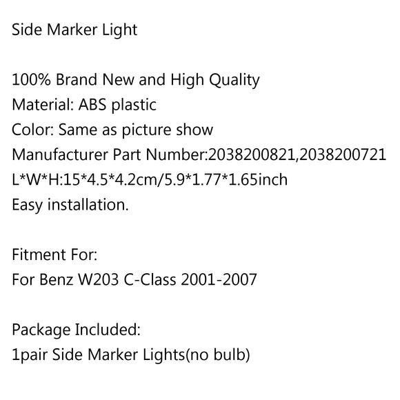 2 piezas de luz de señalización lateral 2038200721 ​​2038200821 para W203 C 01-07