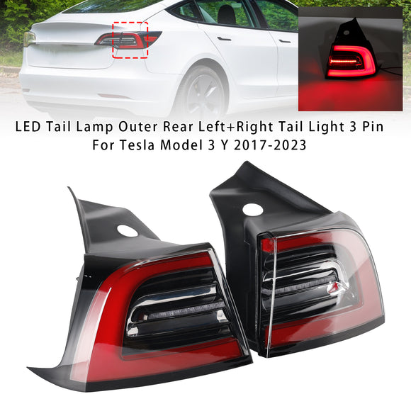 L+R LED Tail Lamp Outer Rear Tail Light 3 Pin For Tesla Model 3 Y 2017-2023