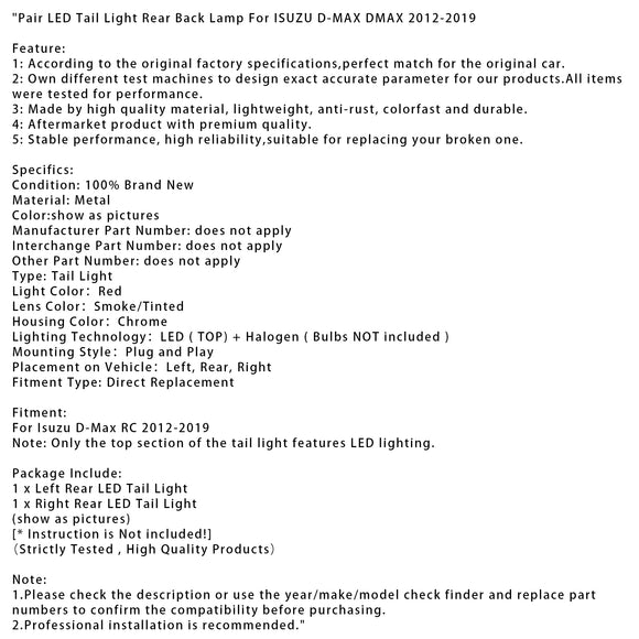 Pari LED-takavalon takalamppu ISUZU D-MAX DMAX 2012-2019