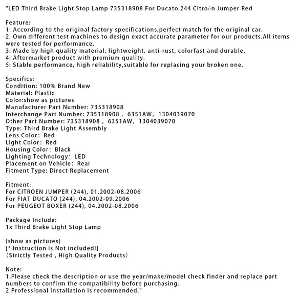 LED Drittes Bremslicht Bremsleuchte 735318908 Für Ducato 244 Citroën Jumper Rot
