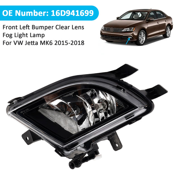 Front Left Bumper Clear Lens Fog Light Lamp For VW Volkswagen Jetta 2015-2018