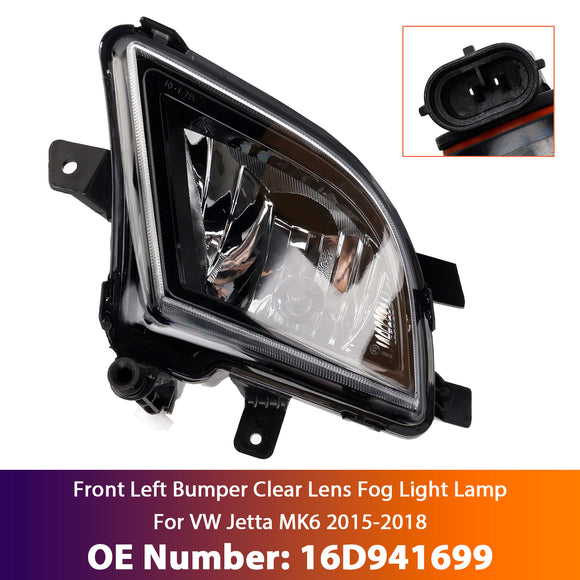 Front Left Bumper Clear Lens Fog Light Lamp For VW Volkswagen Jetta 2015-2018