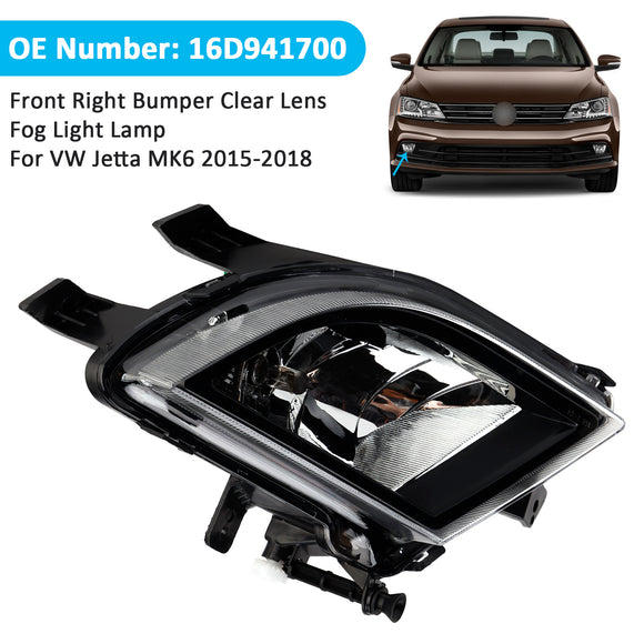 Lámpara de luz antiniebla de lente transparente para parachoques delantero derecho para VW Volkswagen Jetta 2015-2018