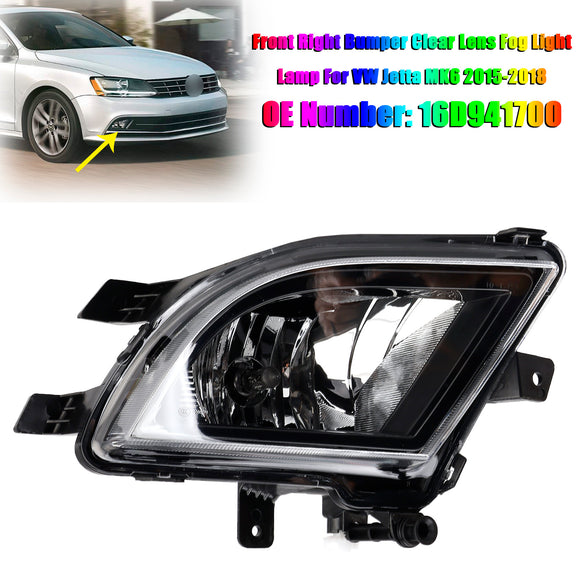 Lámpara de luz antiniebla de lente transparente para parachoques delantero derecho para VW Volkswagen Jetta 2015-2018