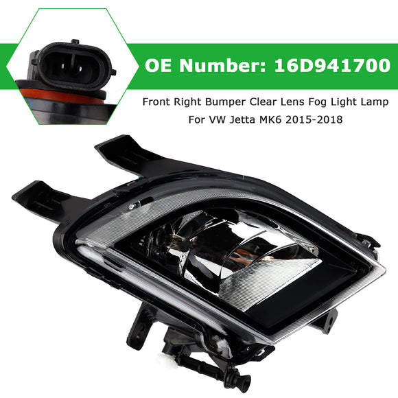Lámpara de luz antiniebla de lente transparente para parachoques delantero derecho para VW Volkswagen Jetta 2015-2018