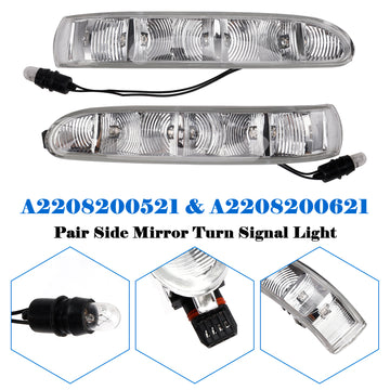 2002-2006 Mercedes S-Class W220 CL-Class W215 Pair Side Mirror Turn Signal Light A2208200521 A2208200621 - 0