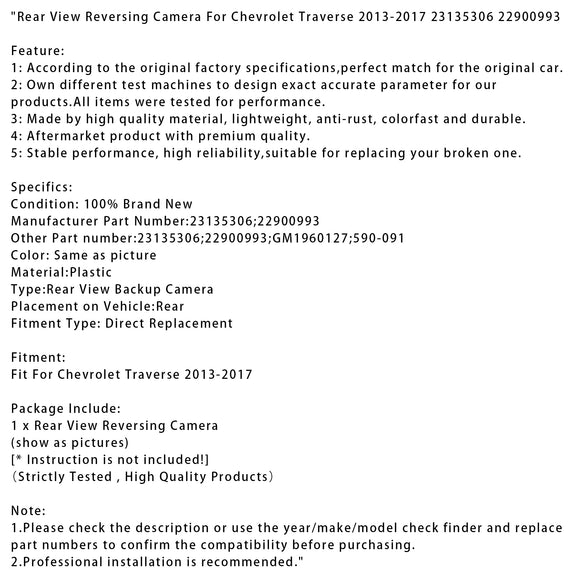 Câmera de ré com visão traseira para Chevrolet Traverse 2013-2017 23135306 22900993