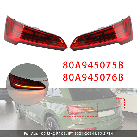 Links + Rechts Hinten Rücklicht Lampe LED Für Audi Q5 MK2 FACELIFT 2021-2024 LED 5 PIN