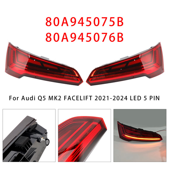 Links + Rechts Hinten Rücklicht Lampe LED Für Audi Q5 MK2 FACELIFT 2021-2024 LED 5 PIN