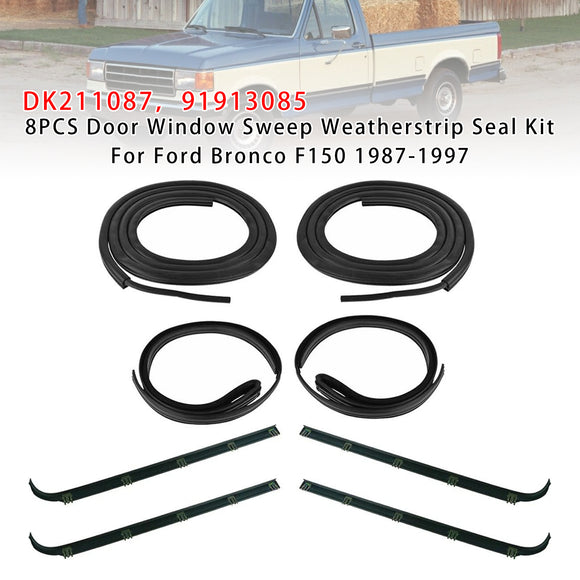 8PCS Door Window Sweep Weatherstrip Seal Kit For Ford Bronco F150 1987-1997