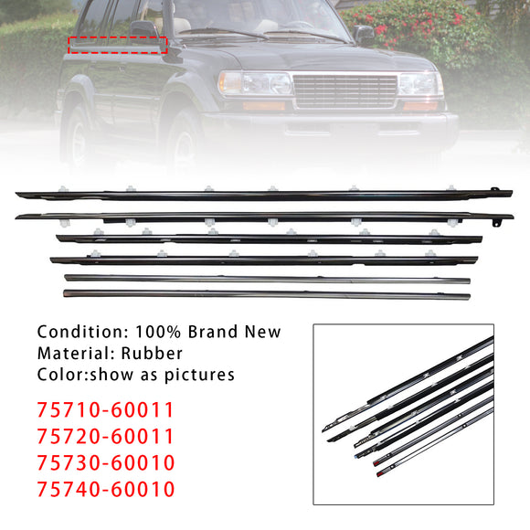 6PCS Door Belt Molding 75710-60011 75720-60011 For Toyota Land Cruiser 80 Series 1991-1997 / Lexus LX450 FZJ80 1996-1998