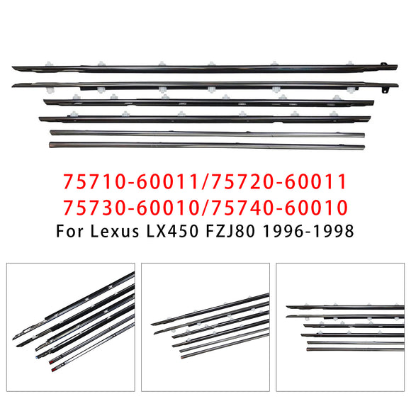 6PCS Door Belt Molding 75710-60011 75720-60011 For Toyota Land Cruiser 80 Series 1991-1997 / Lexus LX450 FZJ80 1996-1998