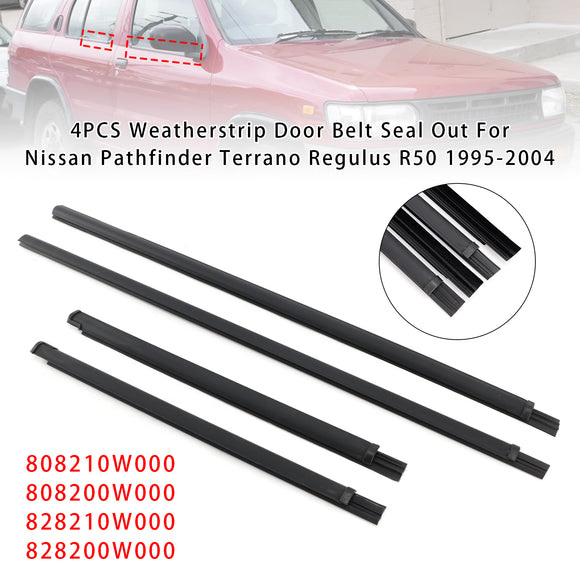 4PCS Weatherstrip Door Belt Seal Out For Nissan Pathfinder Terrano R50 1995-2004