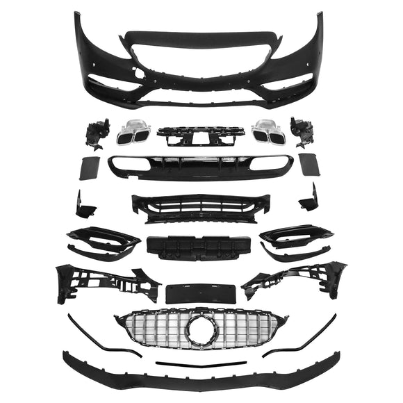 2015-2018 Mercedes Benz W205 C-class Body Kit Bumper Upgrade To 2019-2021 C63 AMG Style