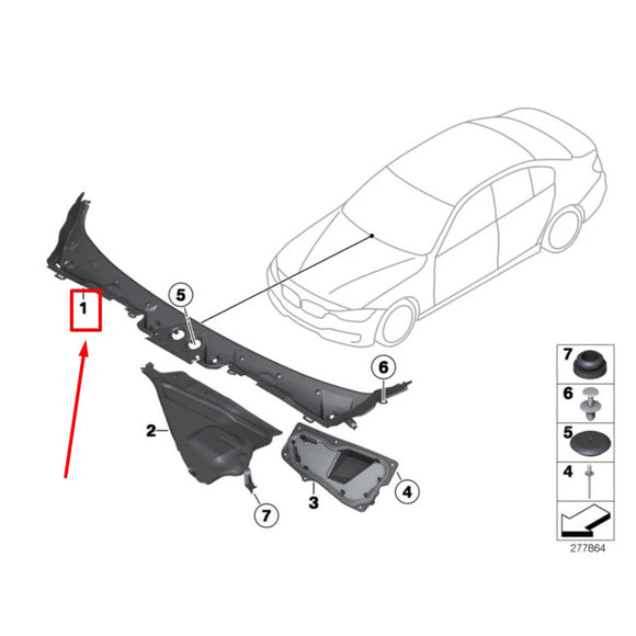 Etupyyhkijän kopan koristelista? 51717285941 BMW 3-sarjan GT F34 2014-2019