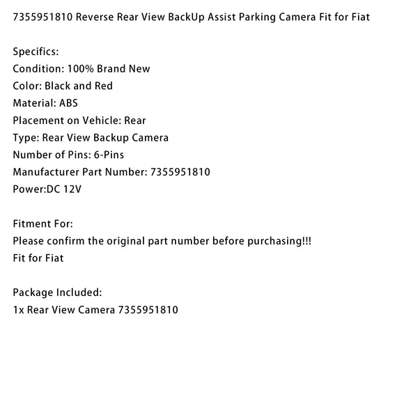 7355951810 Reverse Rear View BackUp Assist Parking Camera Fit for Fiat Ducato