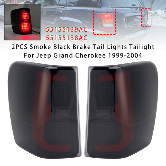2PCS Smoke Black Brake Tail Lights Tailight 55155139AC 55155138AC For Jeep Grand Cherokee 1999-2004