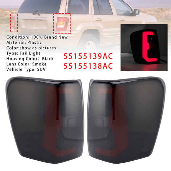 2PCS Smoke Black Brake Tail Lights Tailight 55155139AC 55155138AC For Jeep Grand Cherokee 1999-2004