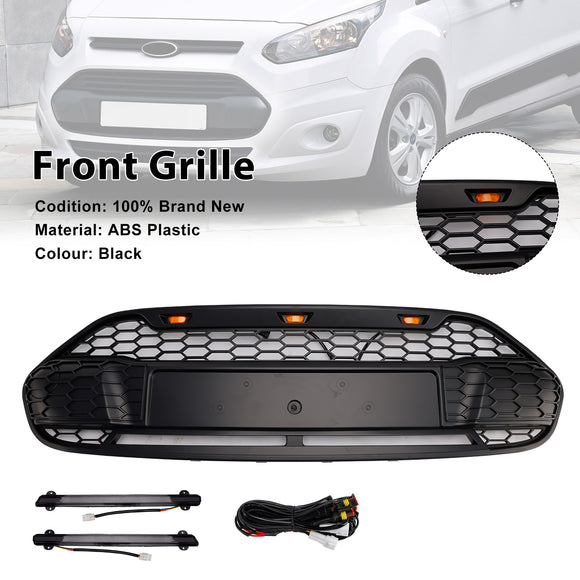 Griglia a nido d'ape nera opaca per paraurti anteriore stile Raptor Ford Transit Connect 2014-2018 con LED