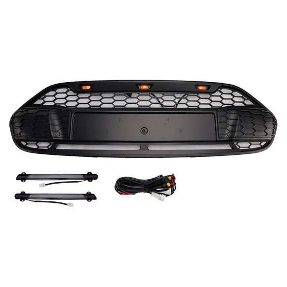 Griglia a nido d'ape nera opaca per paraurti anteriore stile Raptor Ford Transit Connect 2014-2018 con LED