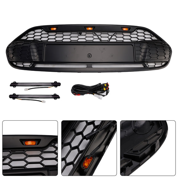 Griglia a nido d'ape nera opaca per paraurti anteriore stile Raptor Ford Transit Connect 2014-2018 con LED