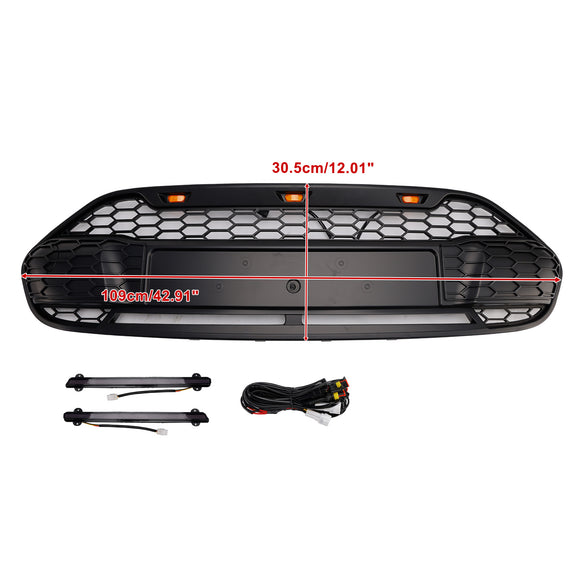 Griglia a nido d'ape nera opaca per paraurti anteriore stile Raptor Ford Transit Connect 2014-2018 con LED