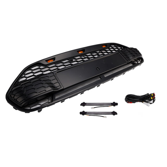 Griglia a nido d'ape nera opaca per paraurti anteriore stile Raptor Ford Transit Connect 2014-2018 con LED