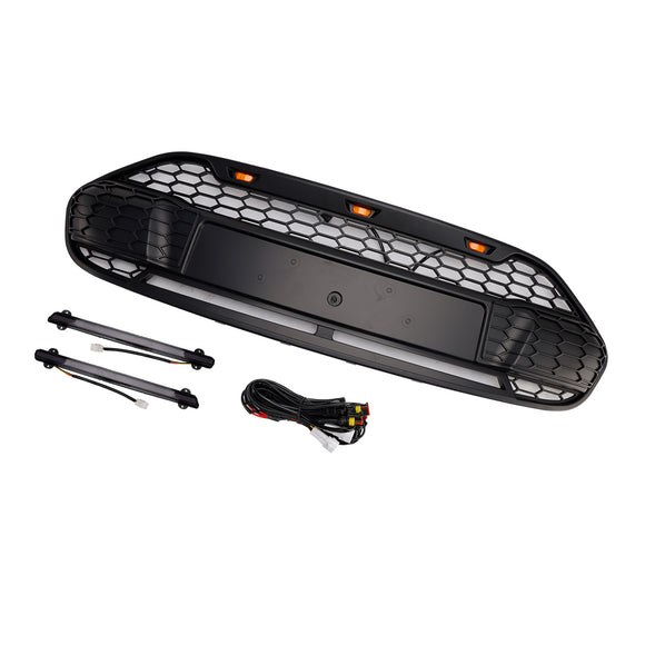Griglia a nido d'ape nera opaca per paraurti anteriore stile Raptor Ford Transit Connect 2014-2018 con LED