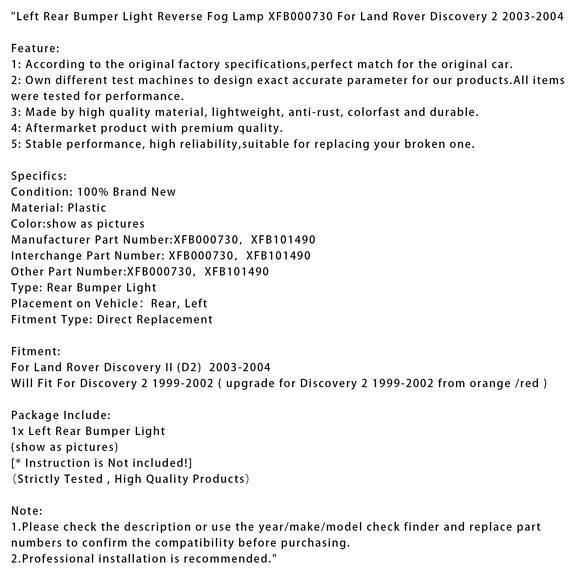 Vasen takapuskurin takasumuvalo Land Rover Discovery 2 2003-2004