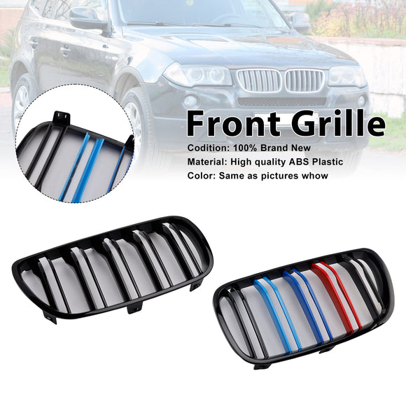 2PCS Gloss Black Front Bumper Grille Grill Fit BMW X3 E83 2007-2010 LCI