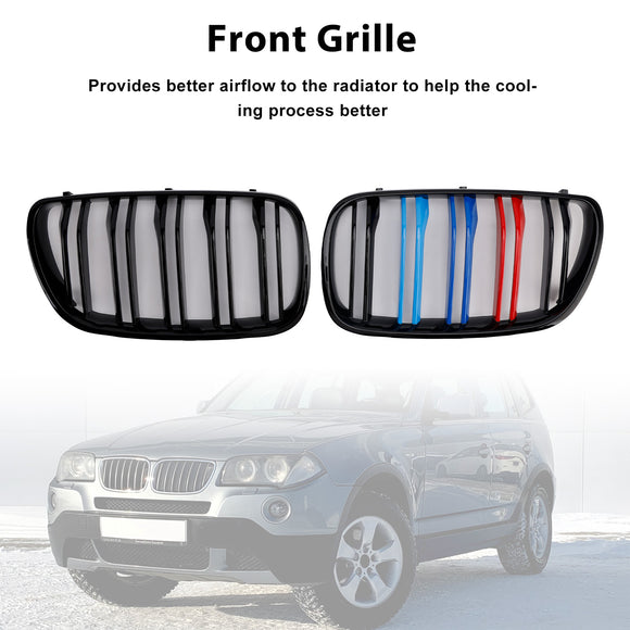 2PCS Gloss Black Front Bumper Grille Grill Fit BMW X3 E83 2007-2010 LCI