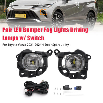 Pair LED Bumper Fog Lights Driving Lamps w/ Switch For Toyota Venza 2021-2024