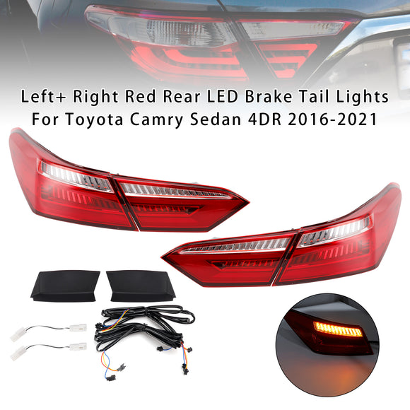 Left+ Right Red Rear LED Brake Tail Lights For Toyota Camry Sedan 4DR 2016-2021