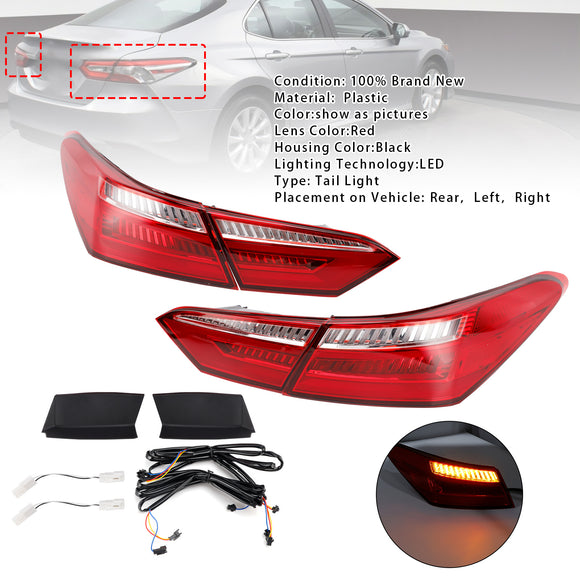 Left+ Right Red Rear LED Brake Tail Lights For Toyota Camry Sedan 4DR 2016-2021