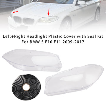 Left+Right Headlight Plastic Cover with Seal Kit  171425-02 63117271912 For BMW 5  F10 F11 2009-2017 - 0