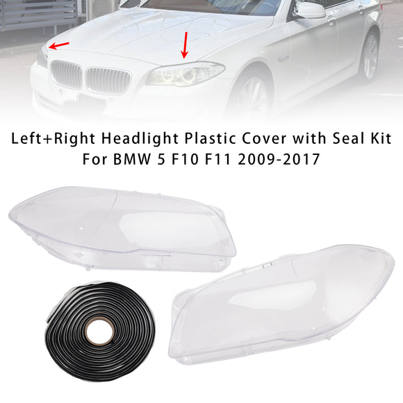 Left+Right Headlight Plastic Cover with Seal Kit  171425-02 63117271912 For BMW 5  F10 F11 2009-2017