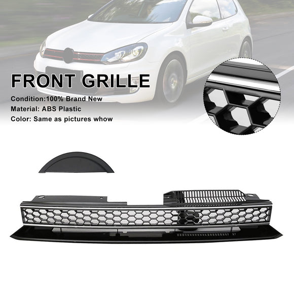 Rejilla de ajuste cromado negro con barra alta delantera estilo GTI compatible con VW Golf 6 MK6 2010-2014
