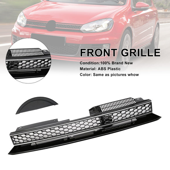 Rejilla de ajuste cromado negro con barra alta delantera estilo GTI compatible con VW Golf 6 MK6 2010-2014