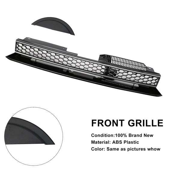 Rejilla de ajuste cromado negro con barra alta delantera estilo GTI compatible con VW Golf 6 MK6 2010-2014