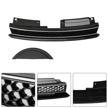 GTI Style Front High Bar Black Chrome Trim Grille Fit VW Golf 6 MK6 2010-2014