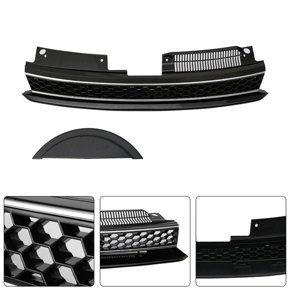 Rejilla de ajuste cromado negro con barra alta delantera estilo GTI compatible con VW Golf 6 MK6 2010-2014