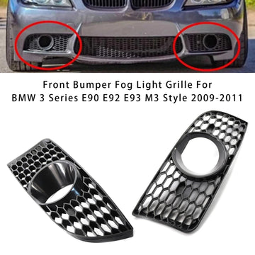 Front Bumper Fog Light Grille For BMW 3 Series E90 E92 E93 M3 Style 2009-2011 - 0
