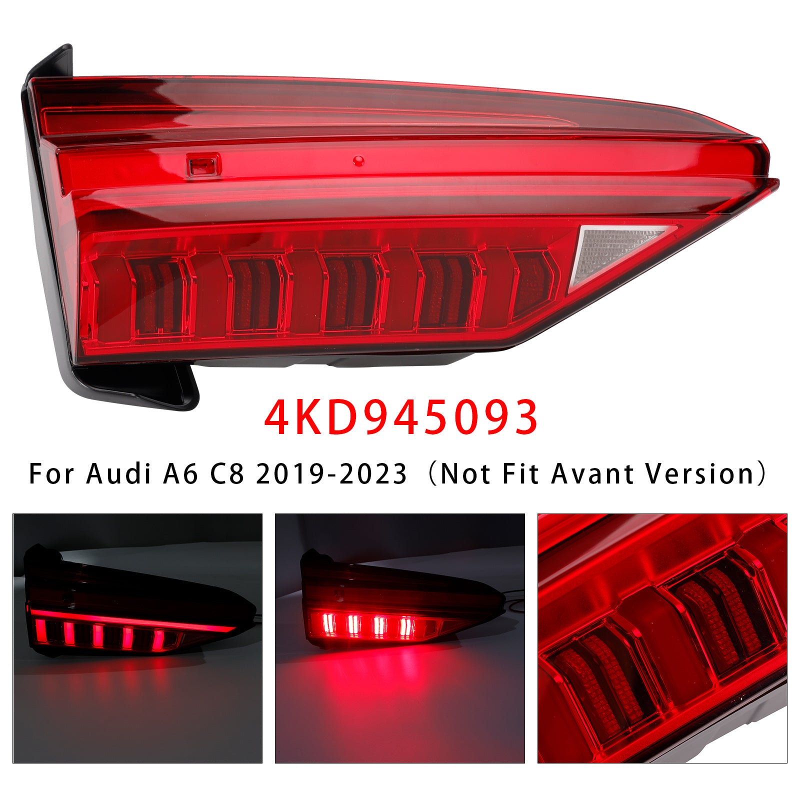 2019-2023 Audi A6 C8 Left LED Inner Tail Light Assembly 4KD945093