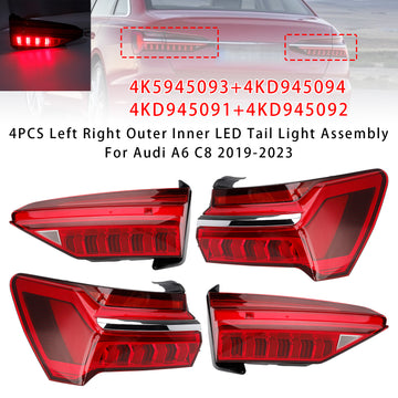 4PCS Left Right Outer Inner LED Tail Light Assembly 4KD945093 4K5945093 For Audi A6 C8 2019-2023 - 0