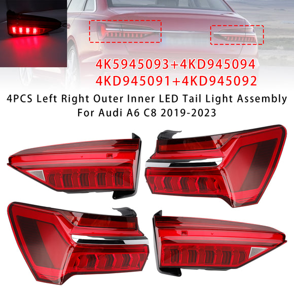 4 kpl vasen oikea ulompi sisäinen LED-takavalokokoonpano Audi A6 C8 2019-2023